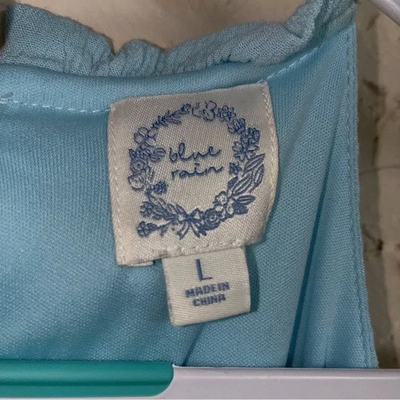 Blue Rain Sky Blue Tiered High Neck Ruffle Mini Dress - Size L - Picture 2 of 9